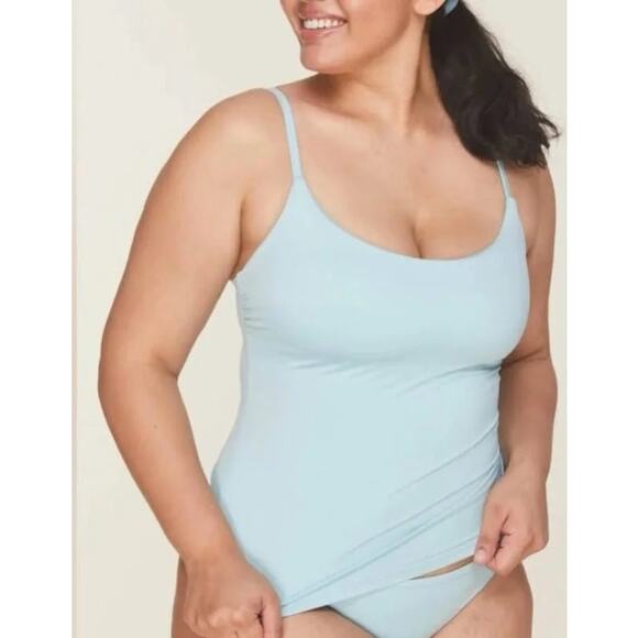 Andie NWT The Longline Bikini Tank Top Size S Blue Stretch Adjustable Straps - Picture 1 of 5